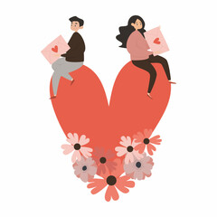 Vector illustration. A couple in love with a big heart