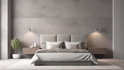 Fototapeta na wymiar Modern hotel bedroom design in white and gray tones