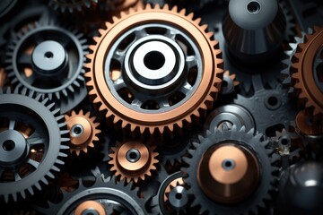 Gears and cogs mechanism. Industrial machinery. Generative AI