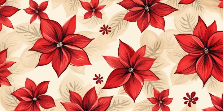 Red Christmas flowers background, illustration