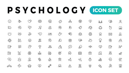 Psychology, Positive thinking line icons collection. Psychology, charity, family, happy, peace icons. UI icon set. Thin outline icons pack
