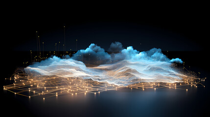 
High-tech digital interface displaying a luminous cloud hologram