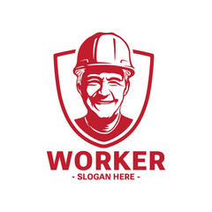 Construction worker with safety hard hat. Logo. Vector and illustration.