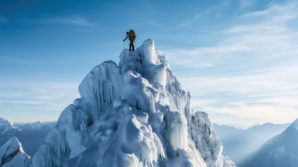 Zelfklevend Fotobehang Person climbing on the top of iceberg © AI Studio - R