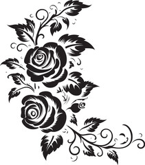 Black and white floral rose vector illustration, intricately designed with captivating tribal spirals.