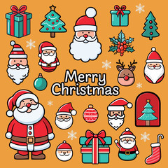 Christmas icons set, Santa, Present, Tree, Rudolf