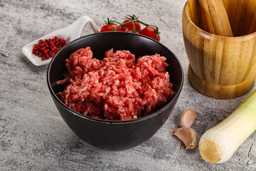 Minced beef meat in the bowl