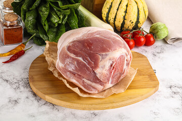 Uncooked raw pork knuckle with spices