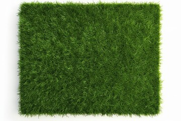 Rectangle square patch or island of green grass isolated on white background flat lay top view from...