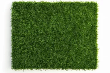 Fotobehang Rectangle square patch or island of green grass isolated on white background flat lay top view from above, spring or eco concept template element, Generative AI  © Image Quotient