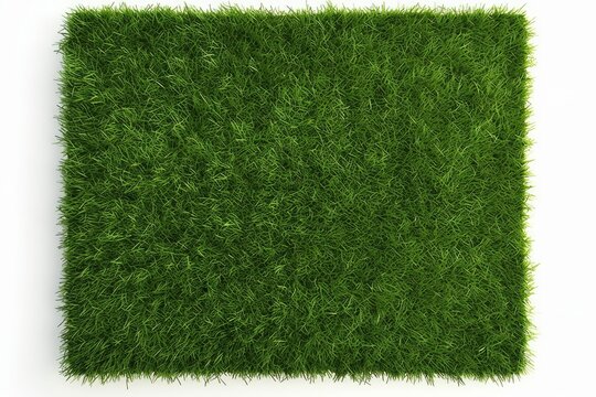 Rectangle square patch or island of green grass isolated on white background flat lay top view from above, spring or eco concept template element, Generative AI 