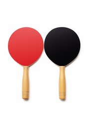 Two red and black table tennis or ping pong paddles or rackets with white table tennis ball crossed floating isolated on white background, Generative AI 
