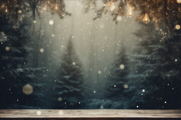 Winter background with snowflakes and bokeh defocused lights