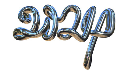 Naklejka premium 3D drawing of 2024 in metallic silver