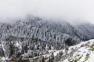 mountain landscape of the Kolsai lakes - a system of three lakes in the northern Tien Shan, in the Kolsai gorge, Kazakhstan