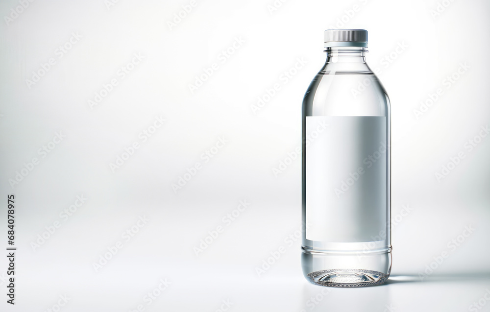 Poster clear water bottle with white label on a bright background. hydration and health concept. generative