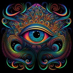 glowing third eye psychedelic design - obrazy, fototapety, plakaty