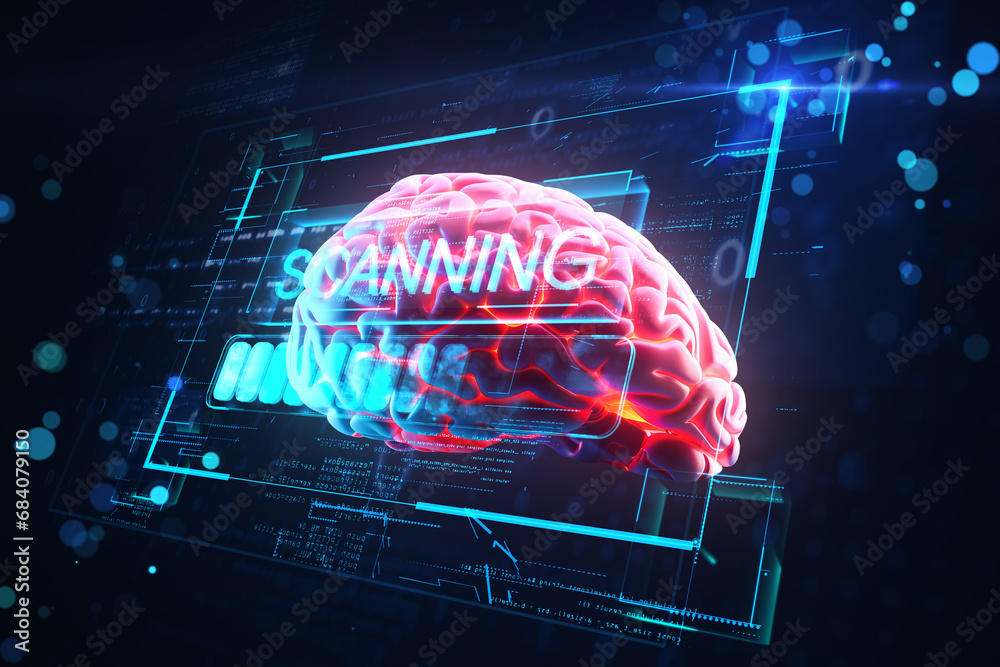 Poster Digital brain scanning interface with futuristic technology theme, Generative AI