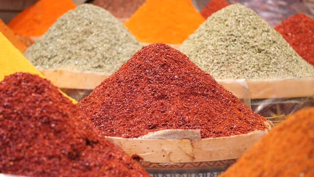 Traditional spices and dry fruits in local bazaar in turkey .