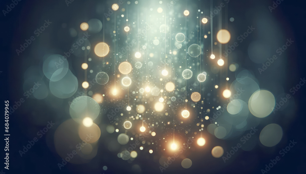 Poster golden bokeh lights descending on a dark background, elegance concept. generative ai