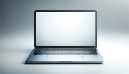 Fototapeta premium Laptop with a clean white screen against a soft-lit background, perfect for versatile digital mockups. Generative AI