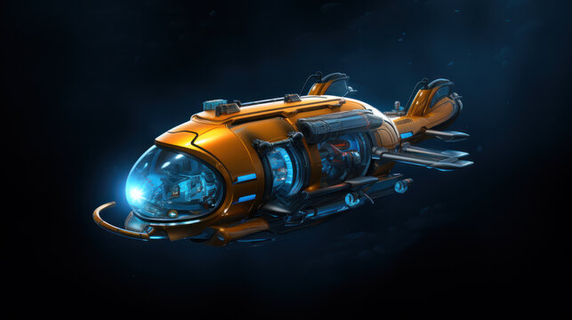 Large underwater bathyscaphe for exploring the depths of the sea. Used to study the environmental situation on the seabed around sunken ships and submarines. Deep dive.