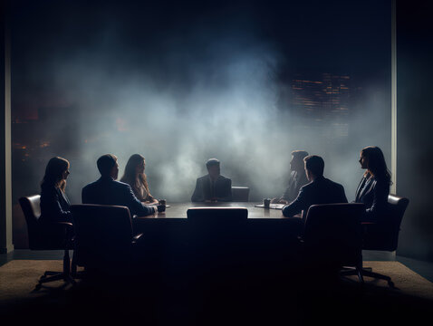 A photo shadow is seen meeting at a circular and mysterious table