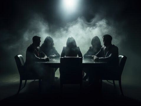 shadow photo of a female boss holding a mysterious meeting with her team