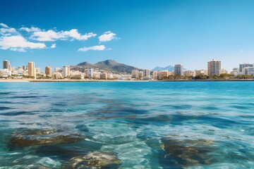 Stunning Cityscape View from the Serene Waters of the Beach - Perfect for Travel and Tourism Promotions Generative AI