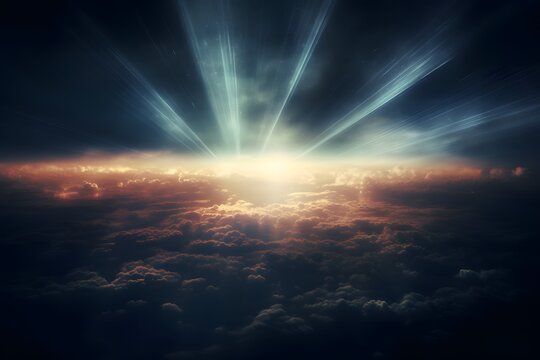 Radiant Sunrise Illuminating Majestic Cloudscape in Awe-Inspiring Aerial View Generative AI