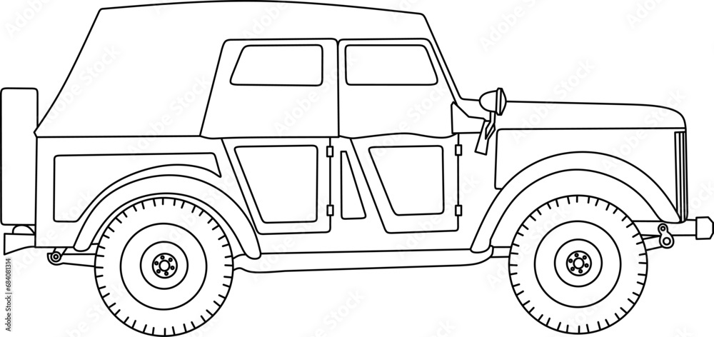 Wall mural Jeep car line art for coloring book