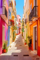 Fototapeta na wymiar Vibrant and Colorful Buildings Adorn a Quaint and Cozy Street in a Charming Small Town Generative AI