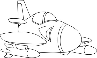 fighter plane cartoon line art for coloring book