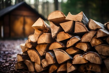 Cozy Cabin Retreat with a Stack of Firewood Ready for a Warm and Inviting Atmosphere Generative AI