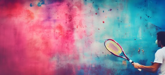 Active Lifestyle Young Male Tennis Player Ready to Serve with Racket Against Wall Background Generative AI