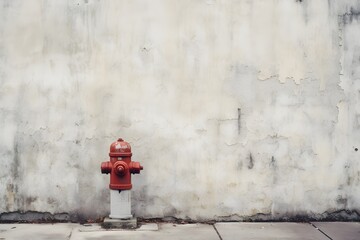 Vibrant Red Fire Hydrant Standing Proudly on Sidewalk Next to Wall in Urban Setting Generative AI