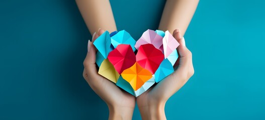 Handcrafted Origami Heart A Symbol of Love and Creativity Held in Hands Generative AI
