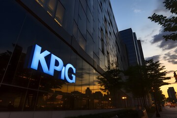 Kpig Sign Illuminated Against the Dusk Sky on a Building in Urban Area Generative AI
