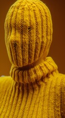 Cozy Winter Fashion Close-Up of Person in Yellow Sweater and Knitted Hat for Cold Weather Style Generative AI