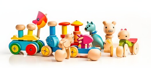 Colorful Wooden Toys Arranged on a Table for Playtime and Learning Activities Generative AI