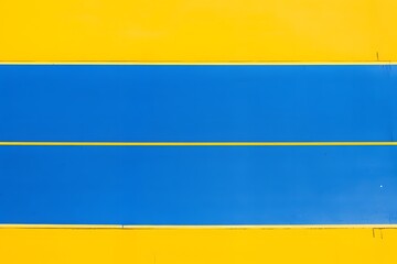 Vibrant Yellow and Blue Striped Wall with a Bold Red Stop Sign for Attention and Safety Generative AI