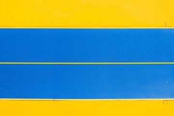 Obraz premium Vibrant Yellow and Blue Striped Wall with a Bold Red Stop Sign for Attention and Safety Generative AI
