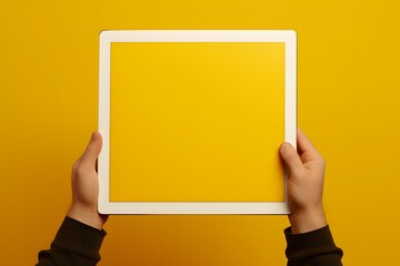 Businesswoman Using Digital Tablet with Vibrant Yellow Screen for Productive Work and Efficient Communication Generative AI