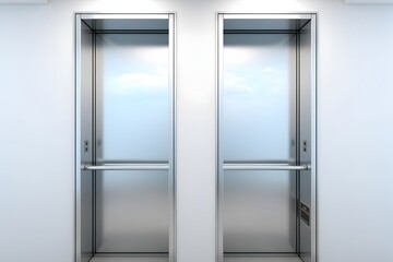 Choices Ahead Two Open Doors in a Bright White Room with a Blue Sky Background Generative AI