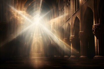 Divine Illumination A Majestic Cathedral Bathed in Heavenly Light Generative AI