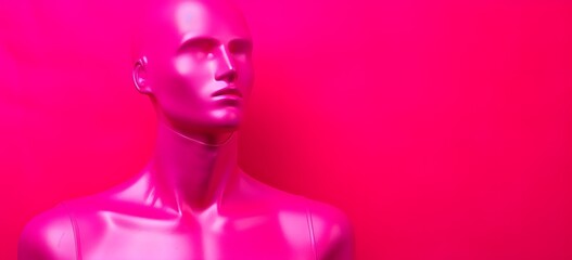 Stylish Male Mannequin in Vibrant Pink Light Against Bold Red Wall for Fashion and Design Concepts Generative AI