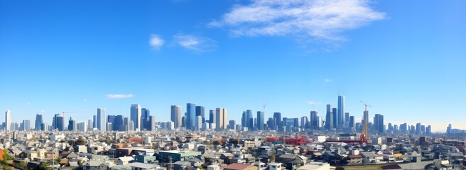 Panoramic skyline view of a bustling metropolis with towering skyscrapers and urban architecture Generative AI