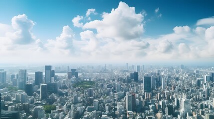 Skyline of a bustling metropolis with towering skyscrapers and busy streets during rush hour traffic Generative AI