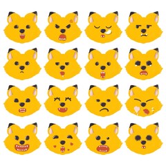 Collection of fox emoji faces with different mood. Set of cartoon emoji fox characters designs.