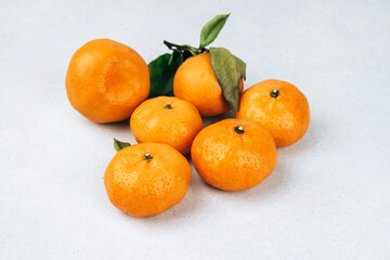 Tangerines with leaves. Set of fruits.